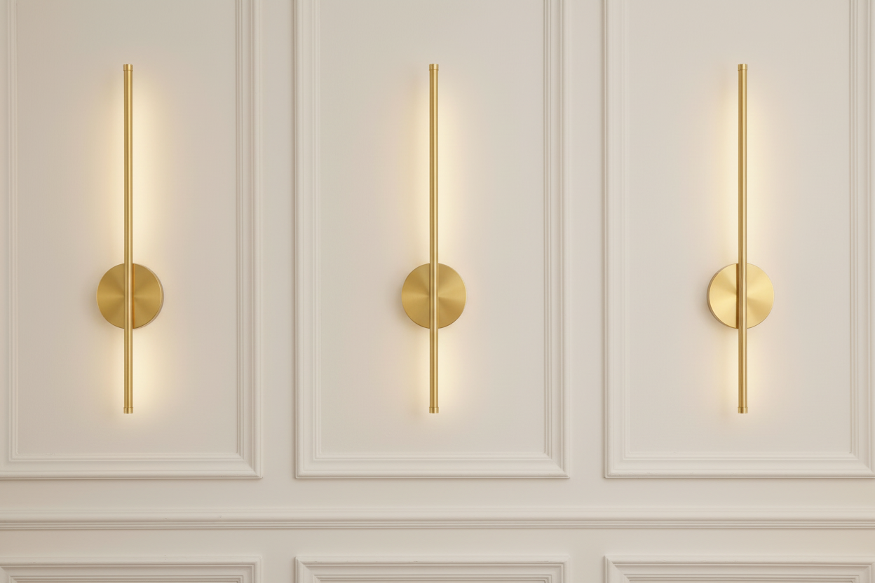 Three Aligned Gold Wall Sconces