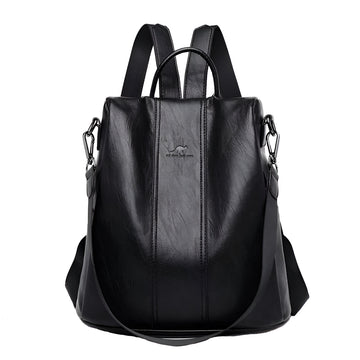 Black vegan leather convertible backpack handbag - front view showing 2-in-1 design