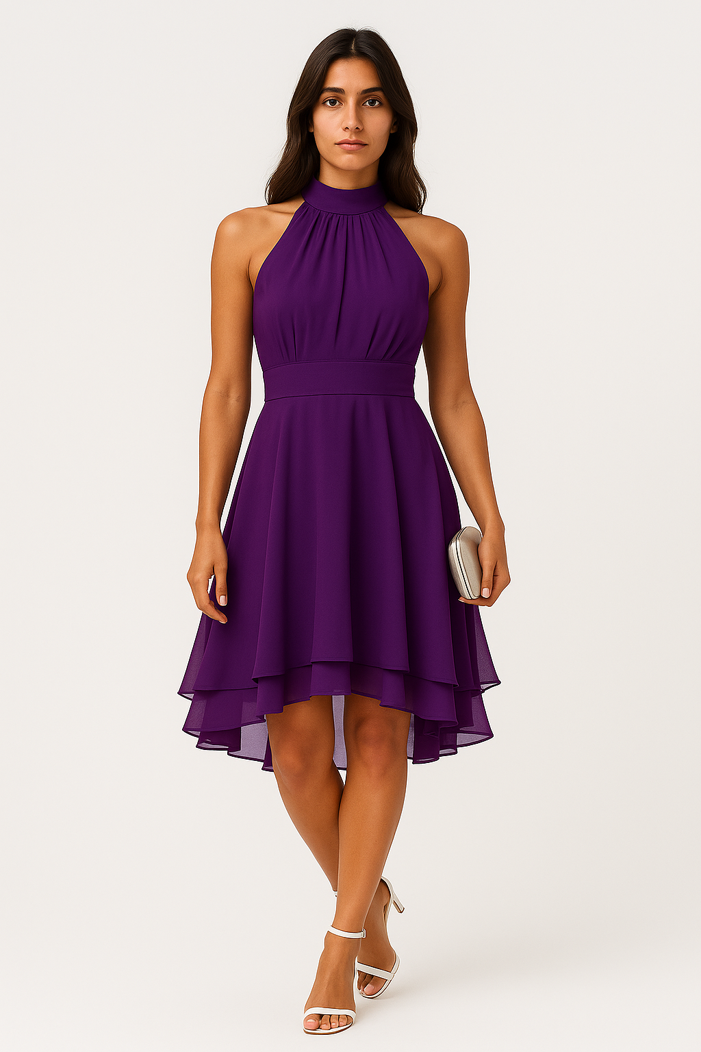 Women’s Pleated Midi Dress – Sleeveless Ruffle Detail
