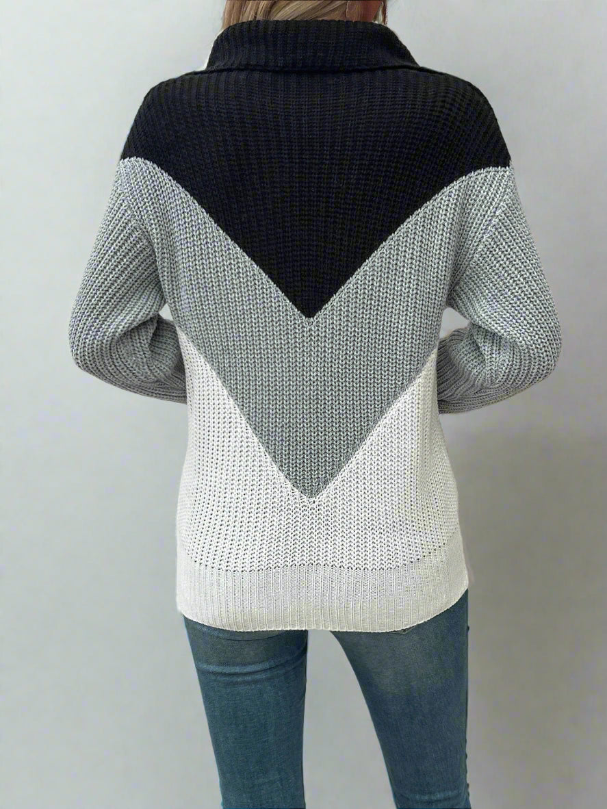 Women’s Color Block Quarter-Zip Sweater – Chevron Knit Pullover