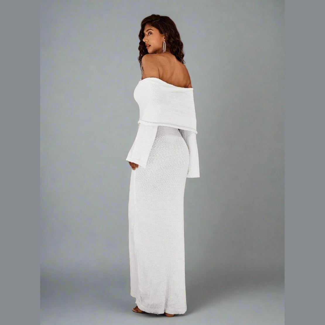 Women’s Off-Shoulder Knit Midi Dress – Long Sleeve
