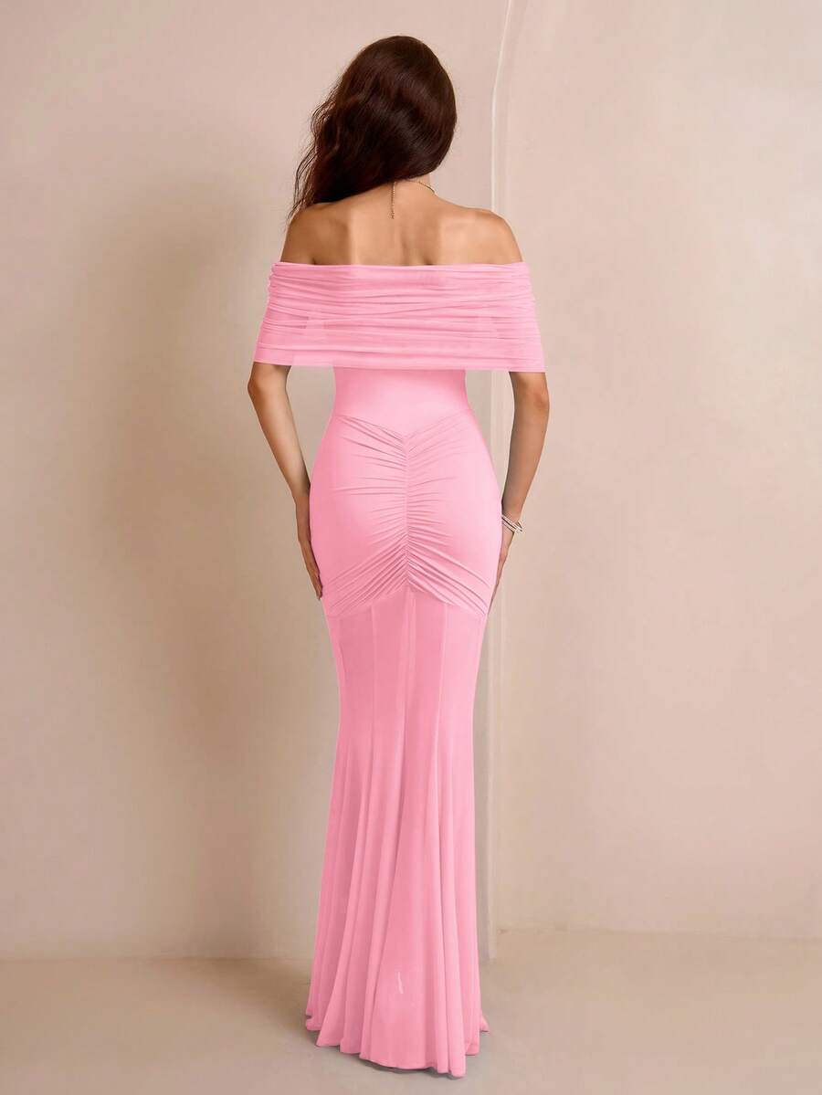 Off Shoulder Maxi Dress – Ruched Mermaid Bodycon Evening Gown for Women