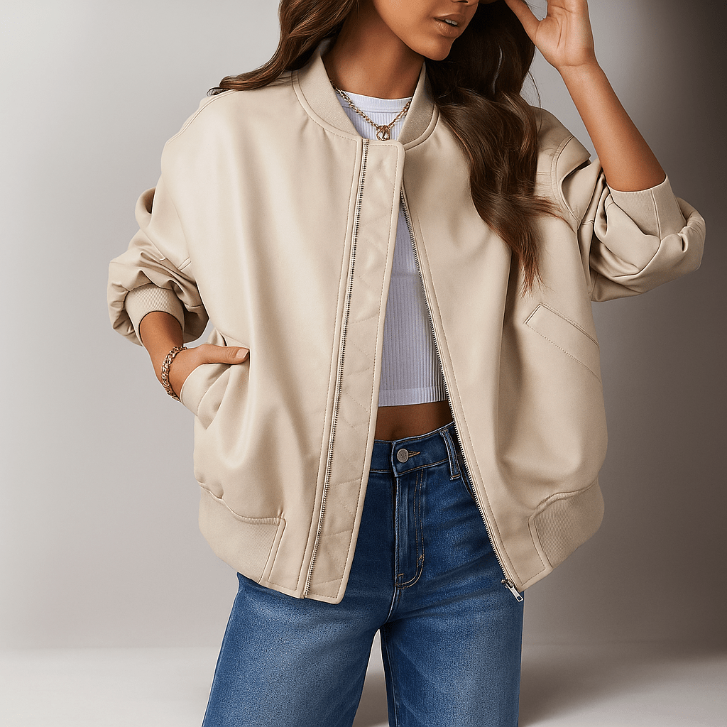 Women's oversized leather jacket - premium outerwear for winter fashion