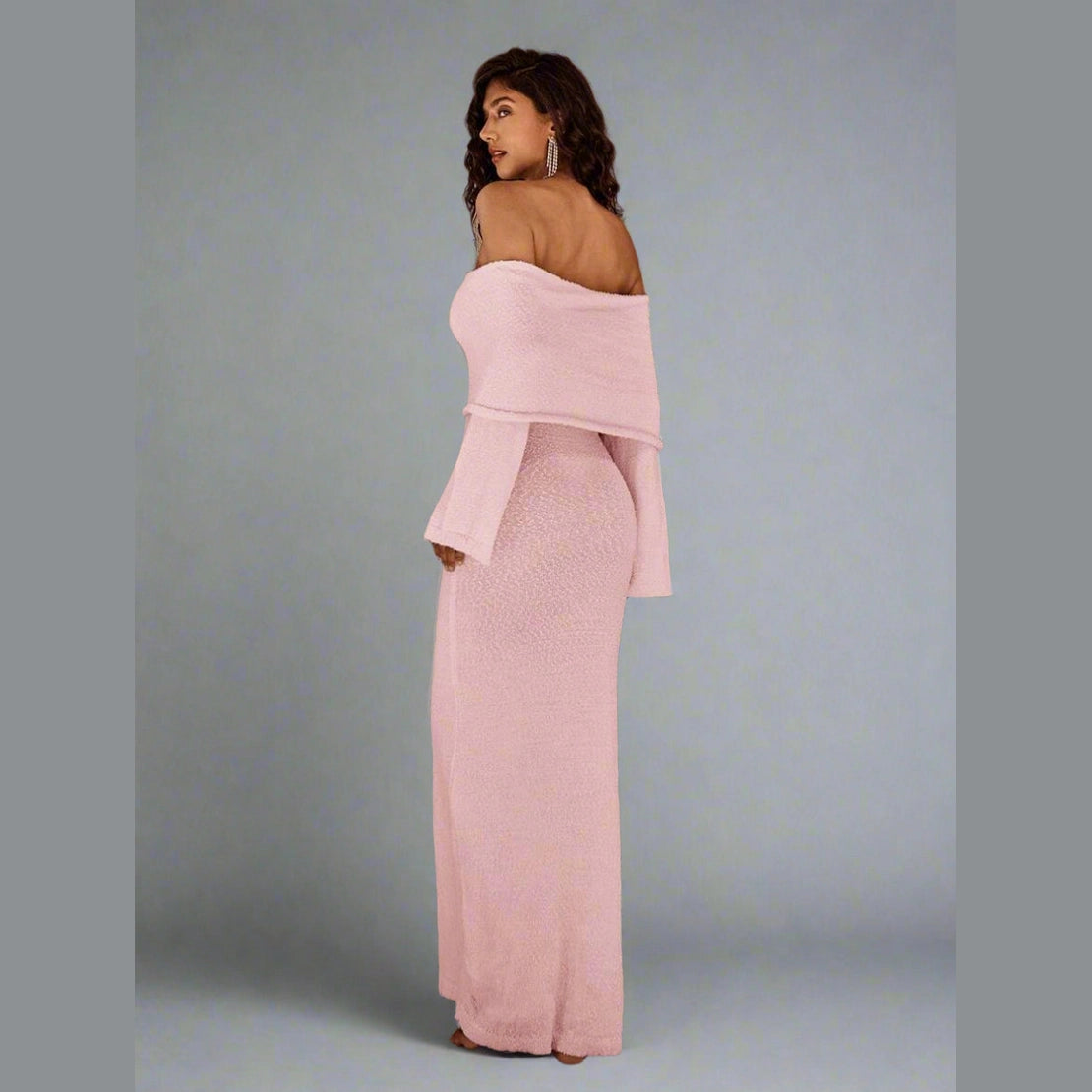 Women’s Off-Shoulder Knit Midi Dress – Long Sleeve
