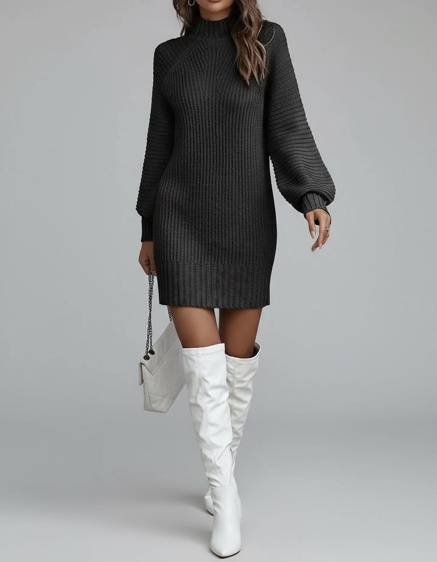Women’s Turtleneck Sweater Dress – Long Sleeve Knit Winter Outfit