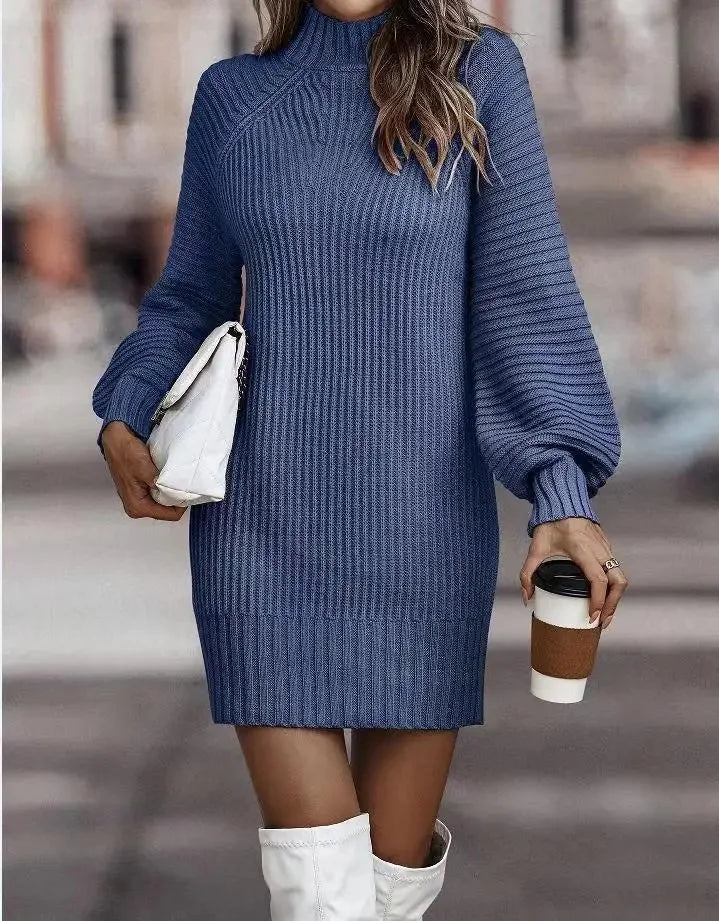 Women’s Turtleneck Sweater Dress – Long Sleeve Knit Winter Outfit