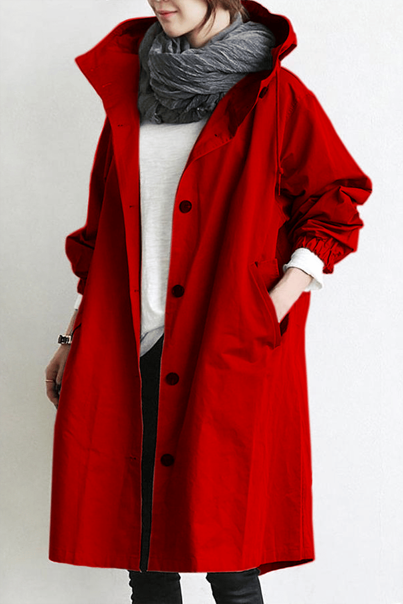 Red waterproof trench coat for autumn fashion
