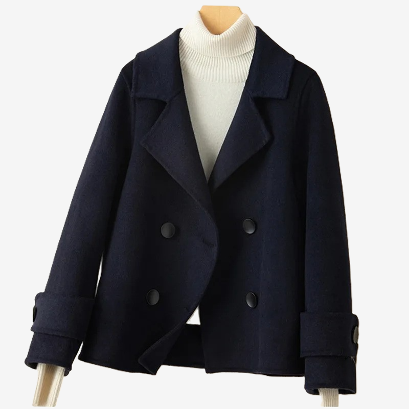 Front view of women’s wool blend winter coat