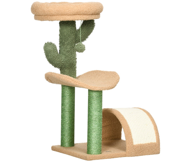 Wooden cat climbing tower with cozy bed and play ball