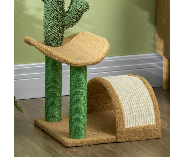 Flat-pack wooden cat tree being assembled