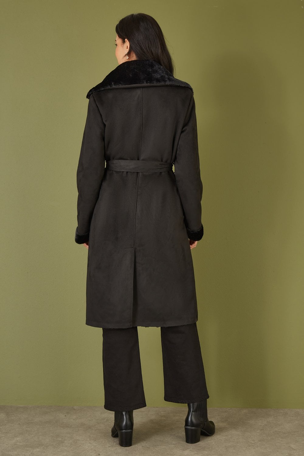Black Trench Coat With Faux Fur Lining