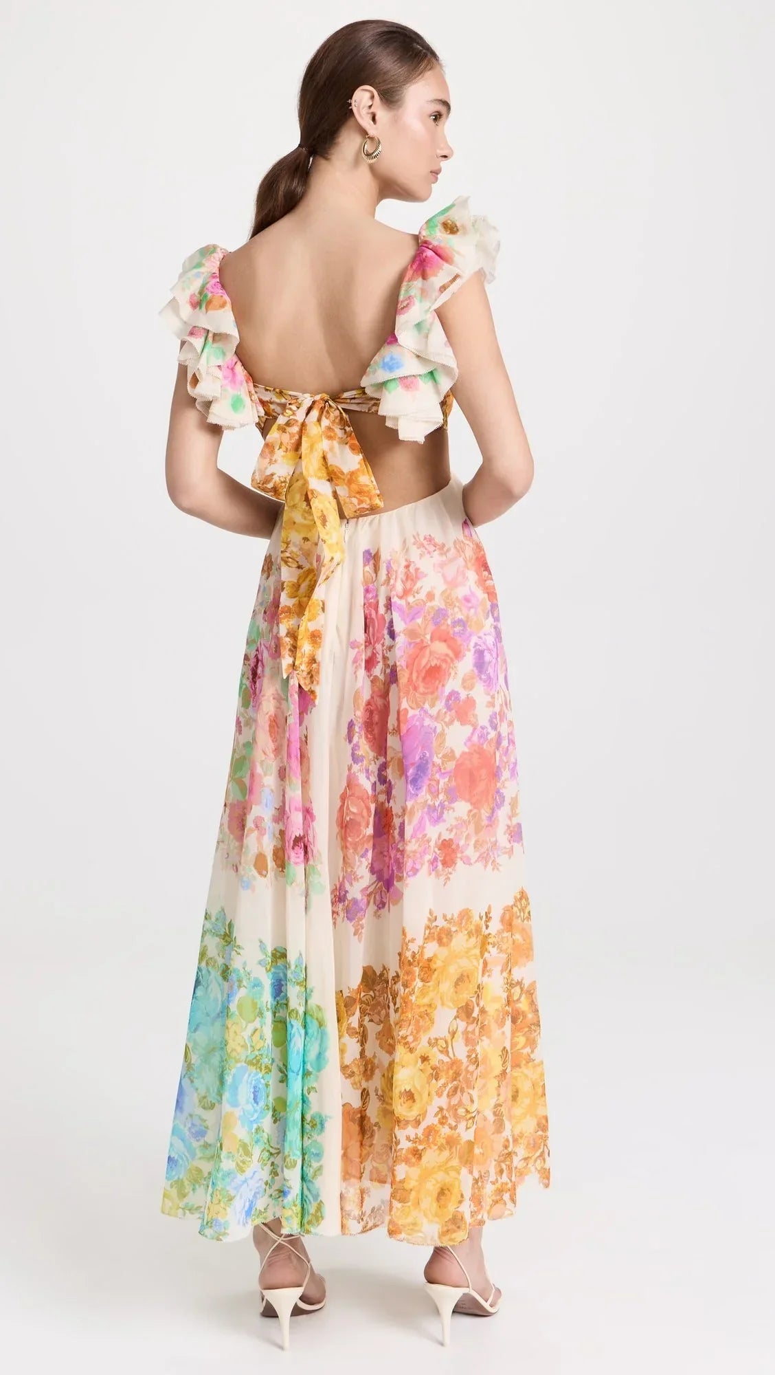 Floral Maxi Dress with V-Neck and Ruffled Straps